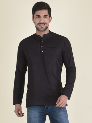 DEYANN Men Self Design Straight Kurta(Black)