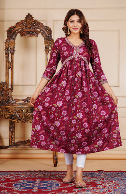 JAYRA TEXTILE Women Embroidered Anarkali Kurta(Maroon)