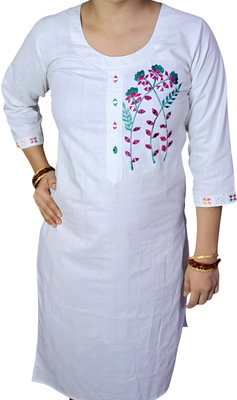 Saba Women Embroidered A-line Kurta(White)