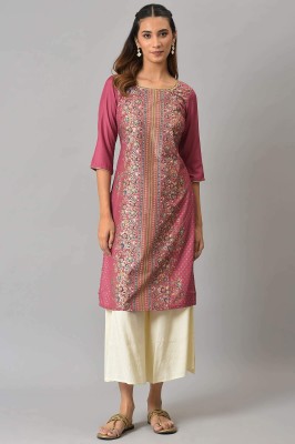 Aurelia Women Printed Straight Kurta(Pink)