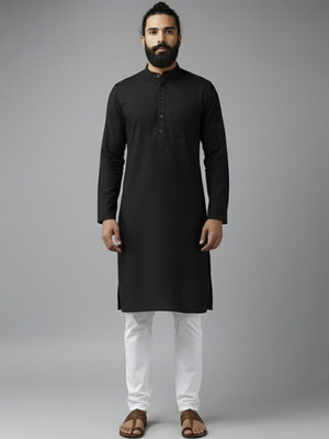 Univibe Men Solid A-line Kurta(Black)