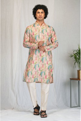 LOOKMARK Men Printed Straight Kurta(Pink)