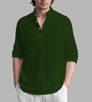 HOC's Men Self Design Straight Kurta(Dark Green)