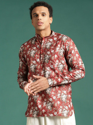 Sangria Men Printed Straight Kurta(Red)