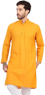 JEXI Men Solid Straight Kurta(Yellow)