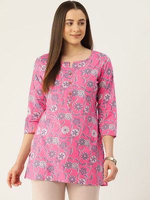 Feranoid Retail Women Floral Print Straight Kurta(Pink)