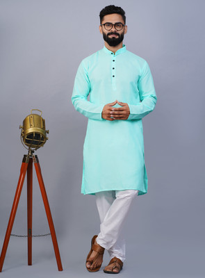 OmakarENT Men Printed Straight Kurta(Light Green)