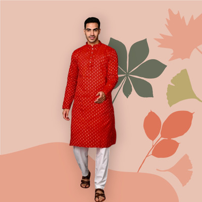das saree Men Embroidered Straight Kurta(Red)