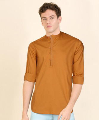 V DOT BY VAN HEUSEN Men Solid Straight Kurta(Brown)
