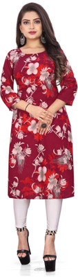 zindora Women Printed Straight Kurta(Maroon)