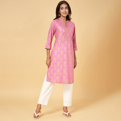 Rangmanch by Pantaloons Women Printed Straight Kurta(Purple)