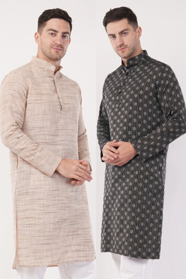 Sypher Boutique Men Self Design Straight Kurta(Black, Beige)