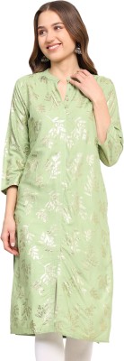 Ratnavali Women Printed Straight Kurta(Green)