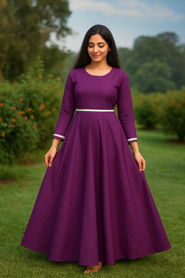 daiseywear Women Solid A-line Kurta(Purple)