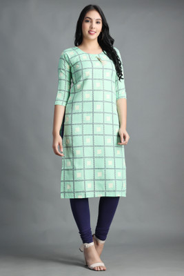 Oddlily Women Block Print A-line Kurta(Light Green)