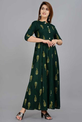 SMIEN Women Printed Flared Kurta(Green)