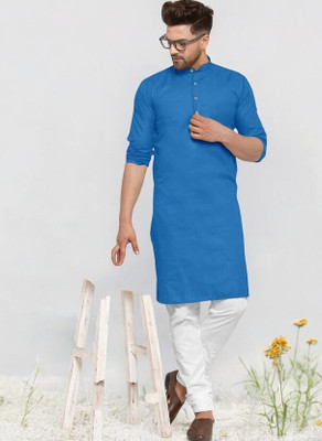 Rashmicreation Men Solid Straight Kurta(Blue)