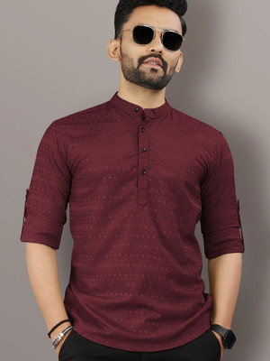 VeBNoR Men Self Design Straight Kurta(Maroon)