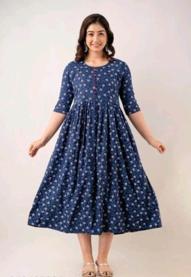 WATIKA FASHION Women Printed Anarkali Kurta(Dark Blue)