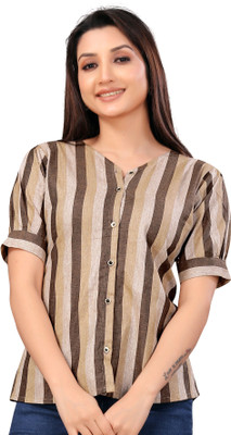 RUDRA TIMES Women Self Design A-line Kurta(Brown)