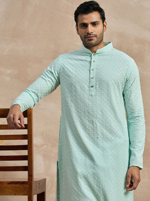 ANOUK Men Floral Print Straight Kurta(Light Green)