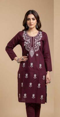VELORA Women Embroidered A-line Kurta(Maroon)