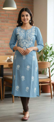 ZEHRACHIKAN Women Embroidered, Solid Straight Kurta(Green)