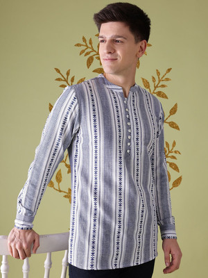 ANOUK Men Geometric Print Straight Kurta(White)