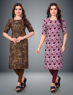 RANGRASIYA CORPORATION Women Printed Straight Kurta(Maroon)