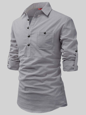Yugnik Men Solid A-line Kurta(Grey)