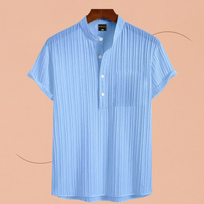 Look Trendy Men Printed Straight Kurta(Light Blue)