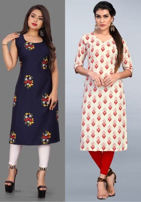 tanvi creation Women Printed Straight Kurta(Red, Dark Blue, Beige)