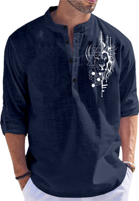 INMARTS Men Printed Straight Kurta(Blue)