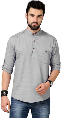 DIGIMI Men Solid Straight Kurta(Grey)