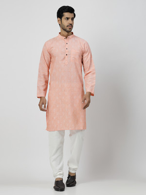 Rohilcrust Men Self Design Straight Kurta(Orange)