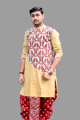 AMIT ONLINE Men Self Design Ethnic Dress Kurta(Beige)