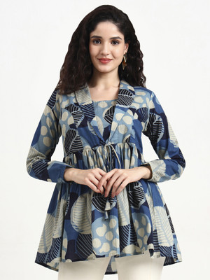 DIVENA Women Floral Print Flared Kurta(Blue)