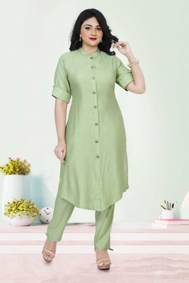 TIMESSTYLE Women Self Design Frontslit Kurta(Light Green)