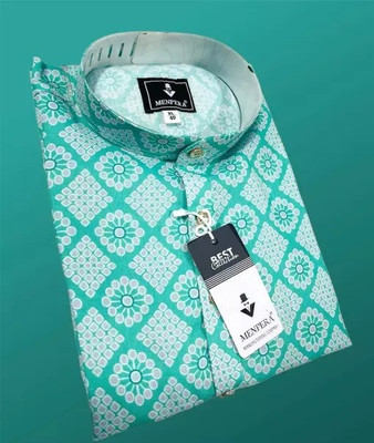 MENTIFIC Men Printed Straight Kurta(Light Green, White)