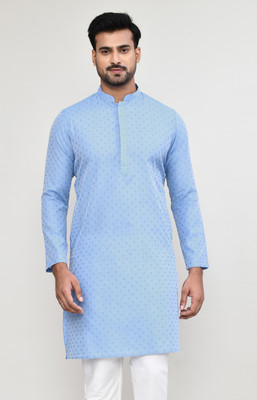 POLY2FAB Men Embroidered Straight Kurta(Light Blue)