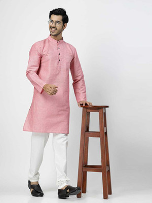 Rohilcrust Men Solid Straight Kurta(Pink)