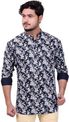 MADE IN THE SHADE Men Self Design Straight Kurta(Dark Blue, White)