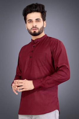 VRAJVILLA ENTERPRISE Men Solid Straight Kurta(Maroon)