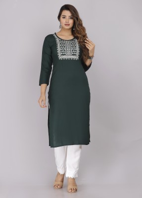 P PRIYA FASHION Women Embroidered Straight Kurta(Green)