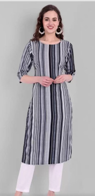 HENCY ENTERPRISE Women Striped A-line Kurta(Grey)