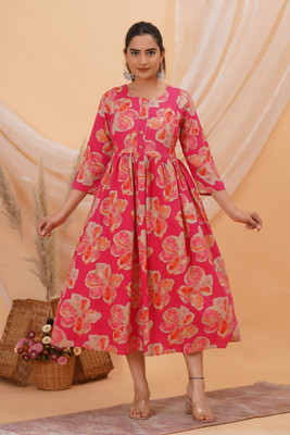 AAR COLLECTIONS Women Floral Print Anarkali Kurta(Pink)