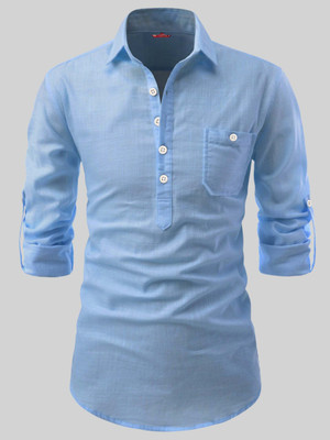 Yugnik Men Solid A-line Kurta(Light Blue)
