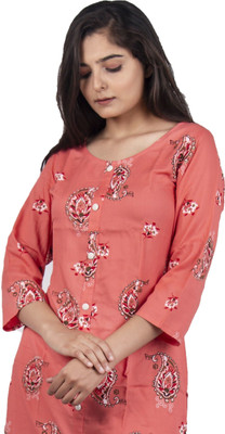 HouseOfCommon Women Printed A-line Kurta(Orange)