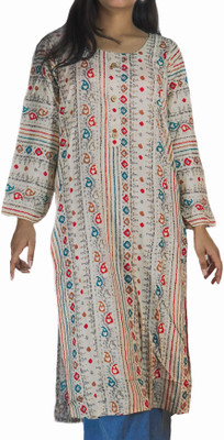 Smartxbazaar Women Geometric Print A-line Kurta(White)