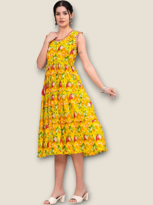 Khwaish Women Printed Anarkali Kurta(Yellow)